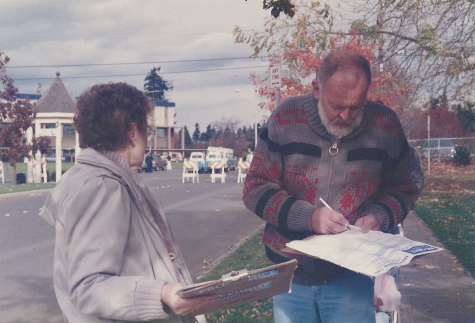 Two volunteers canvassing in 1971