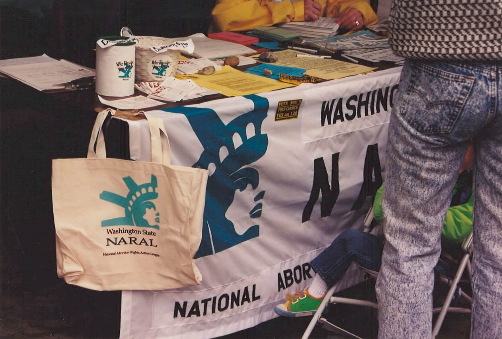 A photo of a table with NARAL materials in 1976
