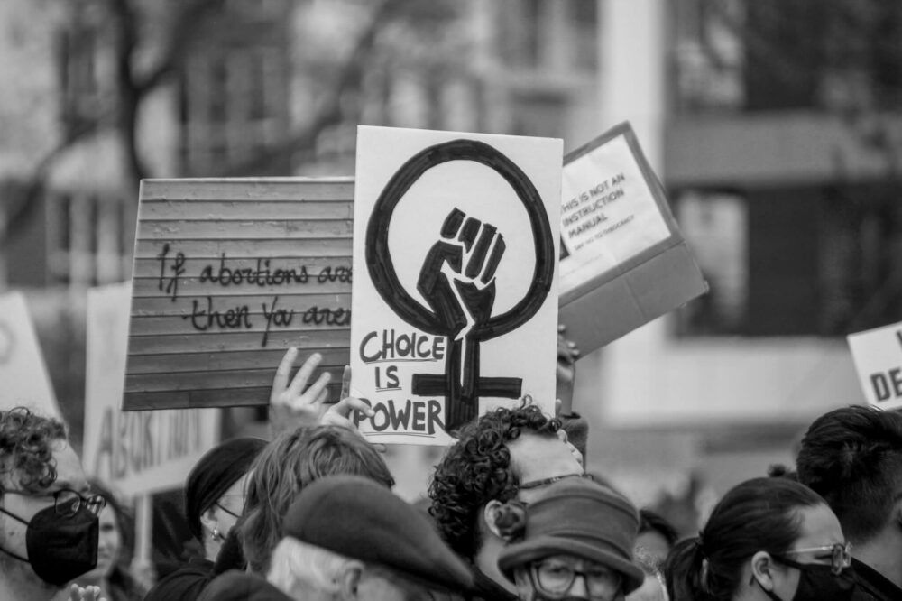 Protest signs at a march